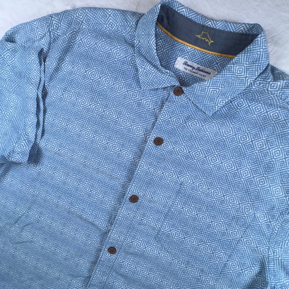 Tommy Bahama Shirt Mens Large Blue Geometric The Coconut Point Short Sleeve